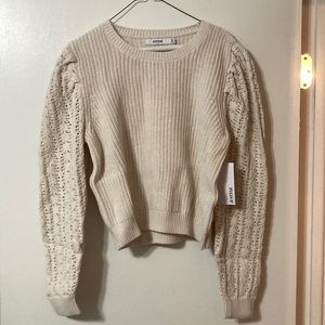 JustFab Pullover Crochet Sleeve Sweater, XXL